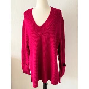 Athleta Shasta Pink V-Neck Sweater Size XS Wool Blend Oversized